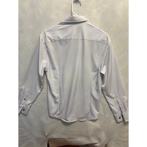 ConStruct Slim Fit Mens Dress Shirt M White Polka Dot Pattern Long Sleeve - Picture 8 of 10